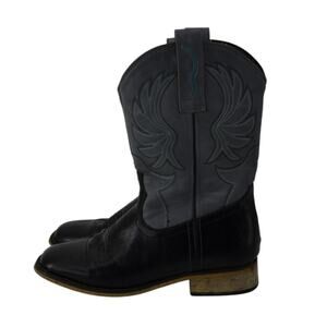 Rollda Size 5 Boys Cowboy Boots Black Blue Western Rodeo